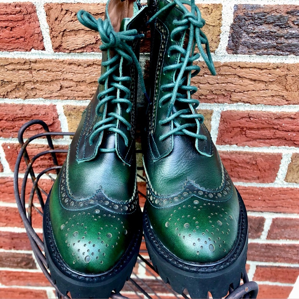 Jeffrey Campbell Green Leather boots.